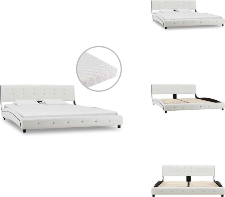 VidaXL Bed Bedden Tweepersoonsbed Tweepersoonsbedden Bed met matras kunstleer wit 160x200 cm