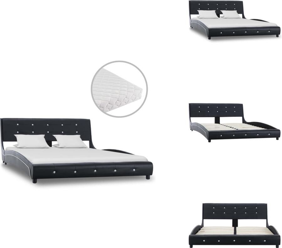 VidaXL Bed Bedden Tweepersoonsbed Tweepersoonsbedden Bed met matras kunstleer zwart 140x200 cm
