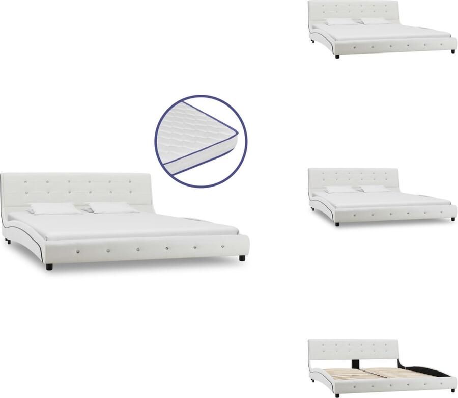 VidaXL Bedframe Classic Ijzer en hout Wit 223x165x69.5 cm Inclusief traagschuim matras 200x160x17 cm 5 lagen Bed