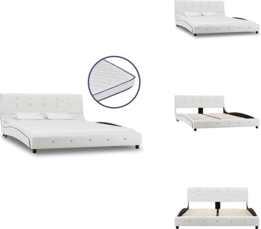 VidaXL Bedframe Wit IJzeren frame 223 x 145 x 69.5 cm Traagschuim matras Wit 200 x 140 x 17 cm 5 lagen Bed