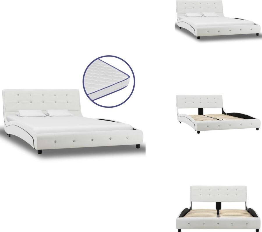 VidaXL Bedframe Klassiek IJzer en Hout Wit 223 x 125 x 69.5 cm Traagschuim Matras 200 x 120 x 17 cm Polyester 5 Lagen Bed