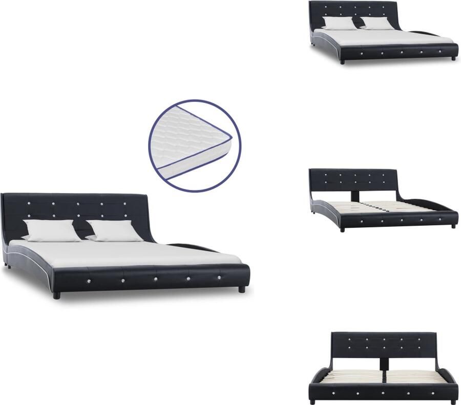 VidaXL Bedframe Classic IJzer en hout Zwart 223 x 145 x 69.5 cm Inclusief Traagschuim Matras Wit 200 x 140 x 17 cm Bed