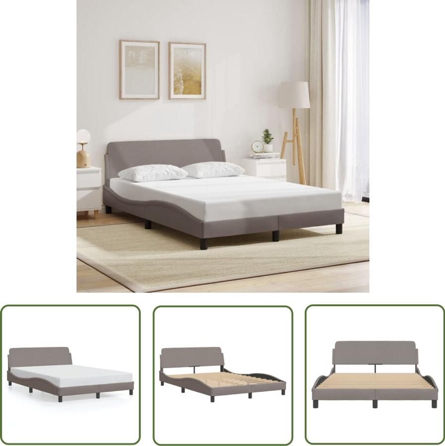VidaXL Bed Bedframe Dover stof taupe 140x190 cm Taupecolor Stoffen Bed Tweepersoonsbed