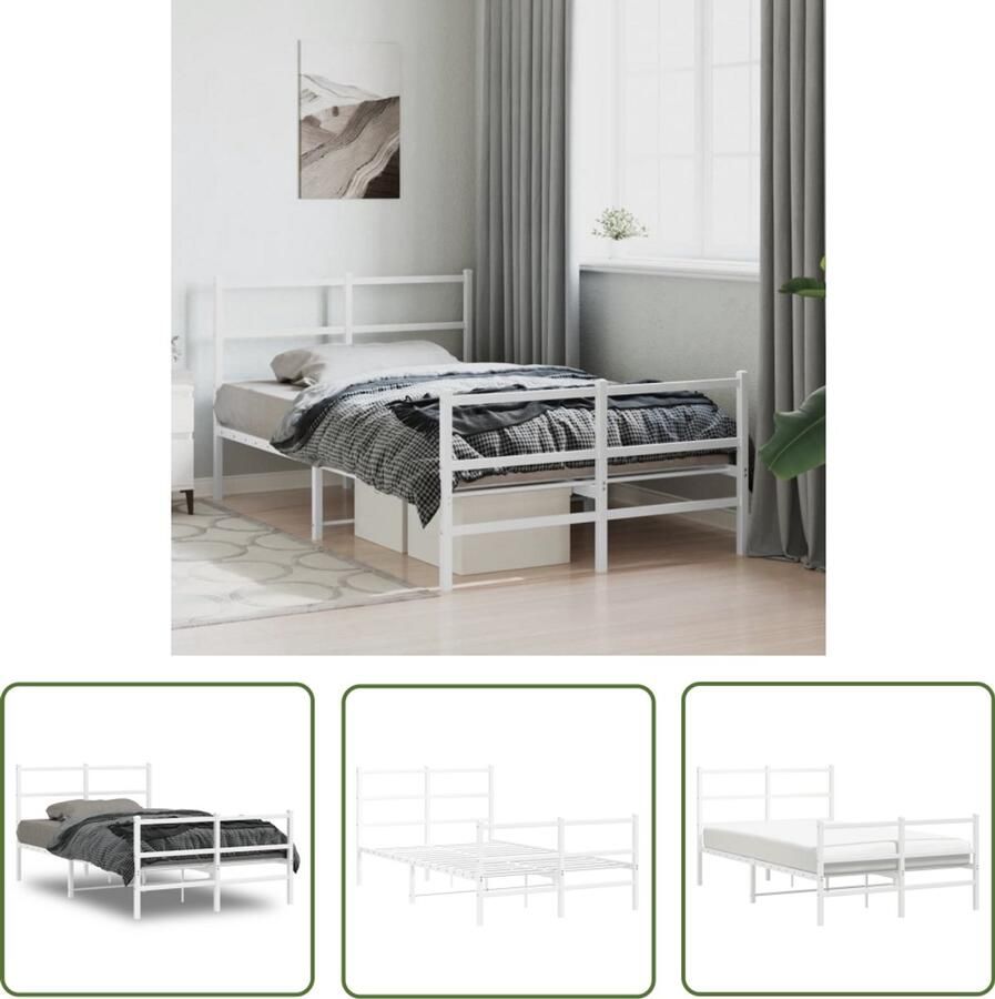 VidaXL Bed Bedframe met hoofd- en voeteneinde metaal wit 120x190 cm Staal Wit Modern