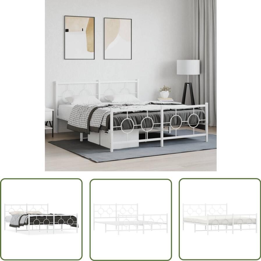 VidaXL Bed Bedframe met hoofd- en voeteneinde metaal wit 160x200 cm Slaapkamerinrichting Houten Bed Staal Bed