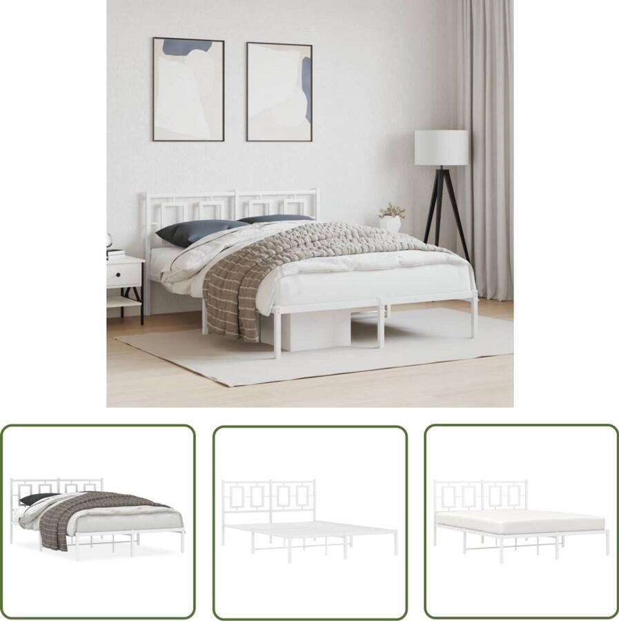 VidaXL Bed Bedframe met hoofdbord metaal wit 135x190 cm Hoofdbord Staal Wit