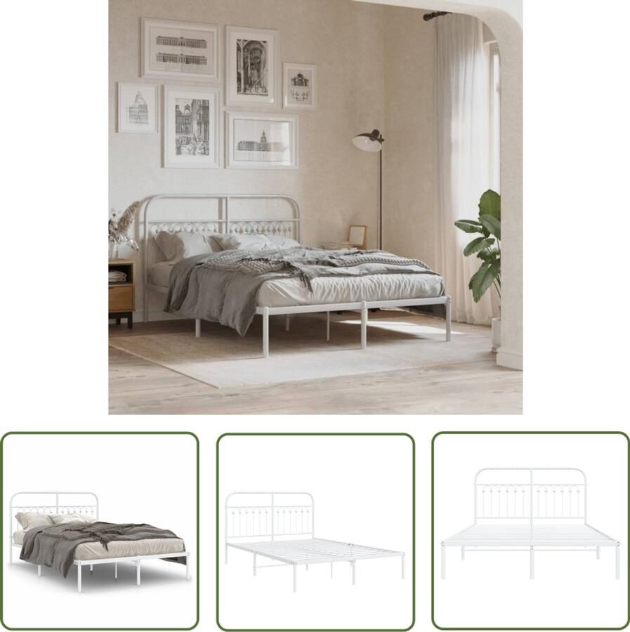 VidaXL Bed Bedframe met hoofdbord metaal wit 140x200 cm Hoofdbord Staal Wit