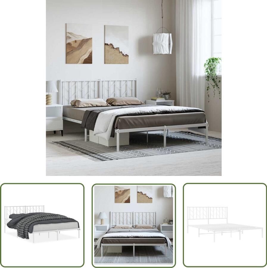 VidaXL Bedframe met hoofdbord metaal wit 150x200 cm Bedframe Bed Hoofdbord Metalen Bedframe Wit Bedframe