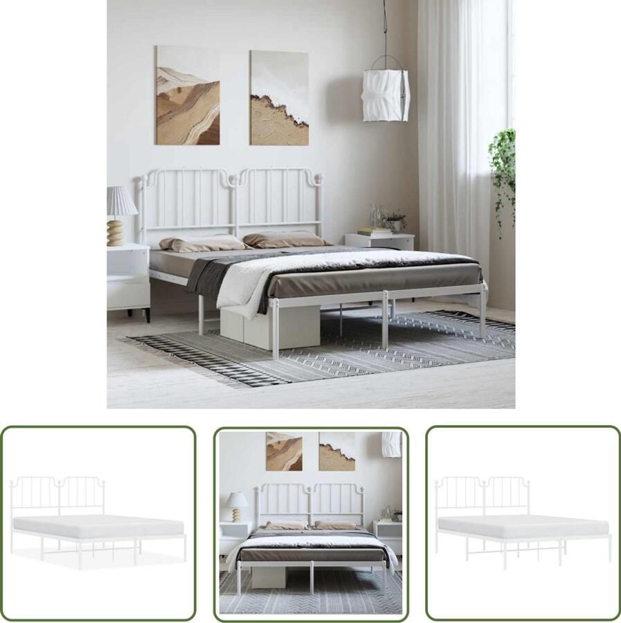 VidaXL Bedframe met hoofdbord metaal wit 150x200 cm Bedframe Bed Slaapkamervloerisolatie Hoofdbord Staal