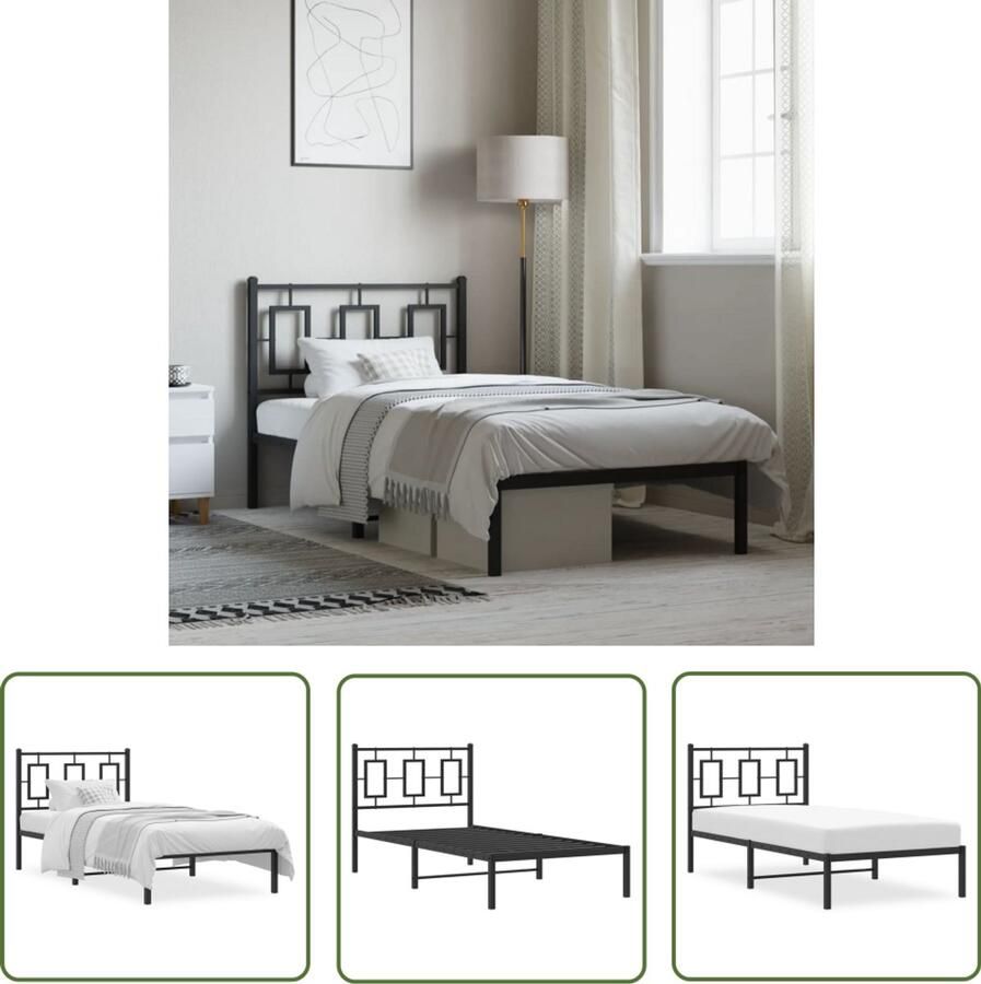 VidaXL Bedframe met hoofdbord metaal zwart 90x200 cm Bedframe Bed Hoofdbord Staal Zwart