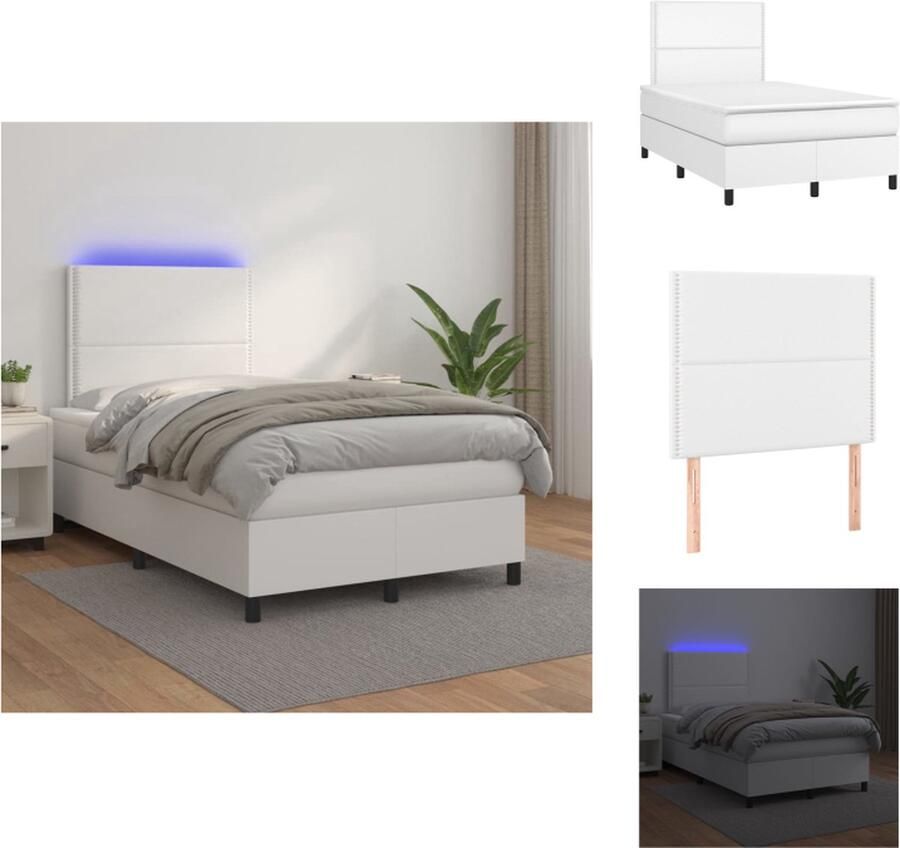 VidaXL Bed Boxspring 120x200 cm LED Kunstleer Verstelbaar hoofdbord Pocketvering matras Huidvriendelijk topmatras Kleurrijk design Bed - Foto 4