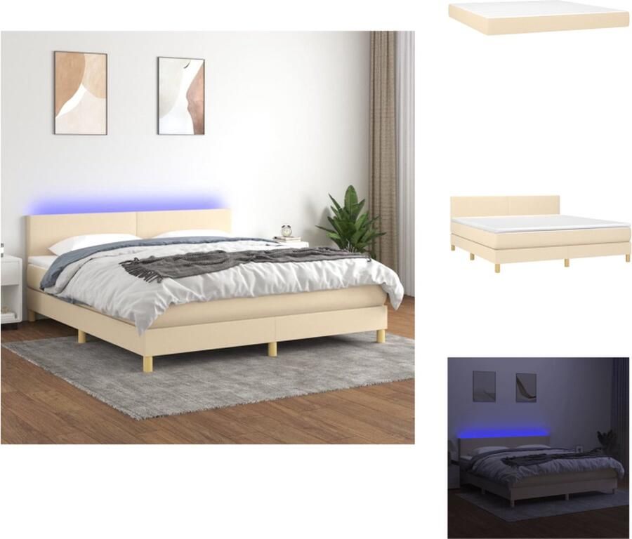 VidaXL Boxspring Bed Crème 203 x 180 x 78 88 cm Verstelbaar hoofdbord Kleurrijke LED-verlichting Pocketvering matras Huidvriendelijk topmatras Inclusief montagehandleiding Bed - Foto 4