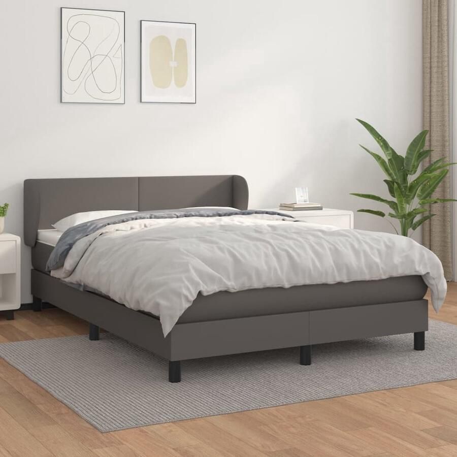 VidaXL Bed Boxspring Grijs 203x147x78 88 cm Duurzaam kunstleer Verstelbaar hoofdbord Pocketvering matras Medium ondersteuning Inclusief montagehandleiding Bed