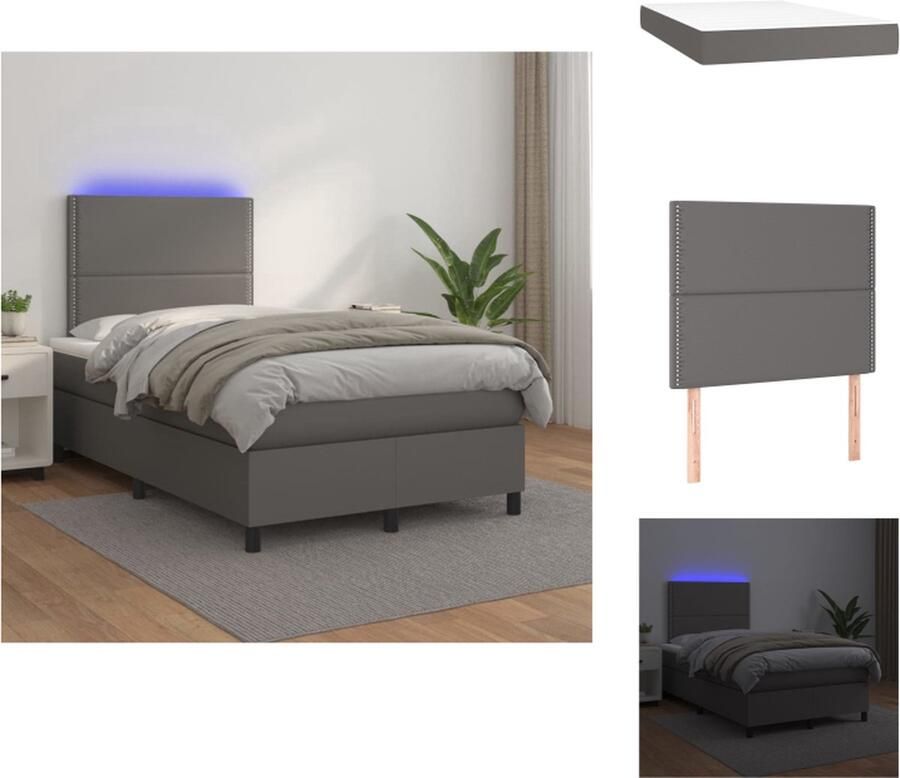 VidaXL Boxspring Bed Grijs Kunstleer 203 x 120 x 118 128 cm Verstelbaar hoofdbord Kleurrijke LED-verlichting Pocketvering matras Huidvriendelijk topmatras Inclusief montagehandleiding en LED-strip Bed - Foto 3