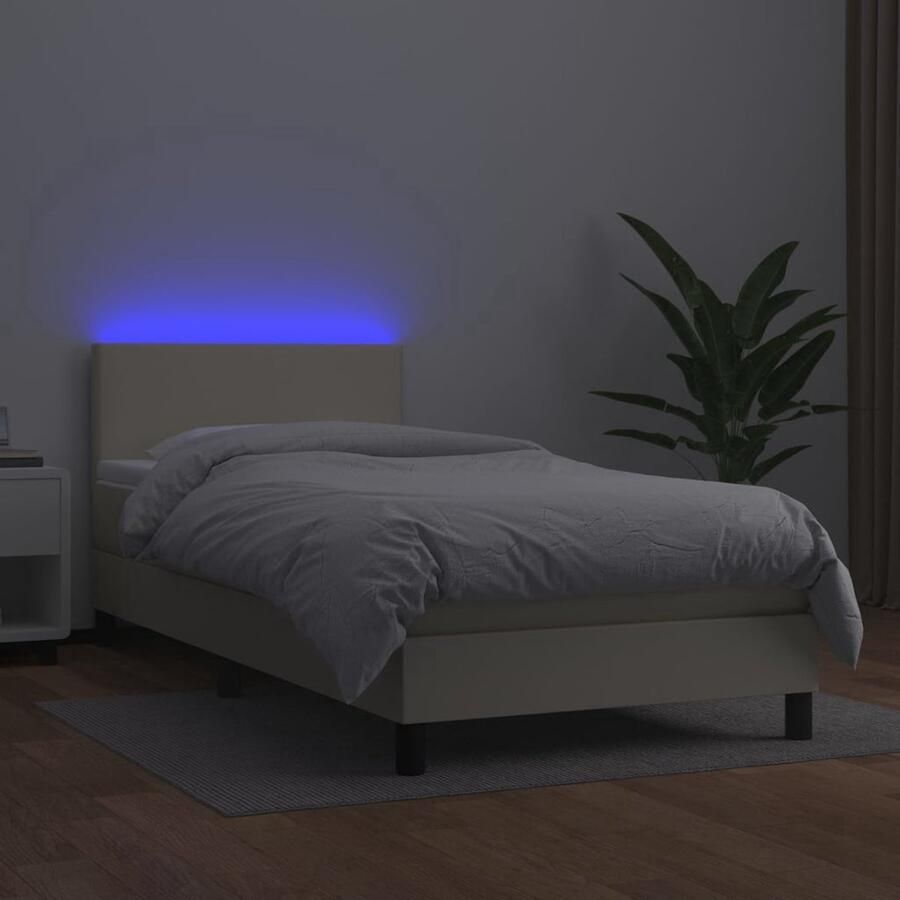 VidaXL Bed Boxspring LED-Verlichting Pocketvering Kunstleer 203x90x78 88cm Bed
