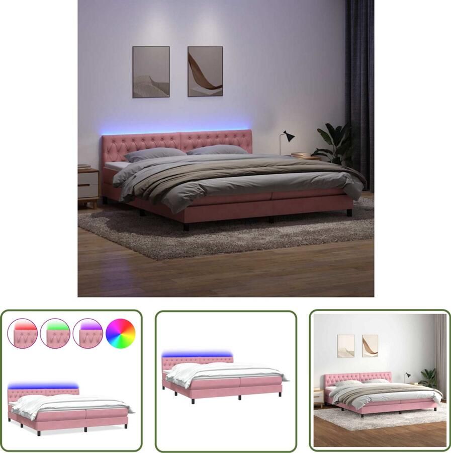 VidaXL Boxspring met matras fluweel roze 180x220 cm Boxspring Bed Matras Fluweel Roze