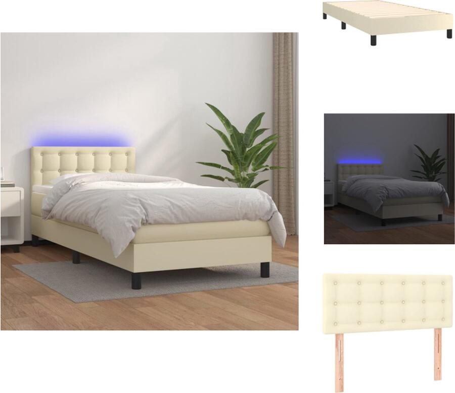 VidaXL Bed Crème Kunstleer 203 x 100 x 78 88 cm Verstelbaar hoofdbord LED-verlichting Pocketvering matras Huidvriendelijk topmatras Bed - Foto 2