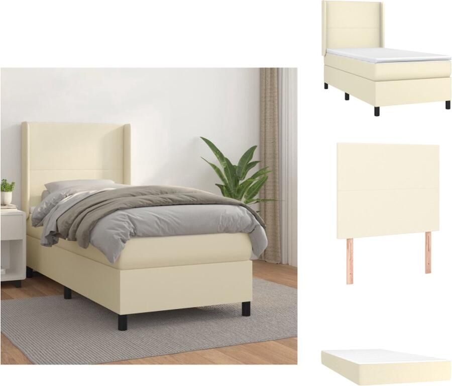VidaXL Bed Crème Kunstleer 203 x 103 x 118 128 cm Verstelbaar hoofdbord Pocketvering matras Huidvriendelijk topmatras Bed