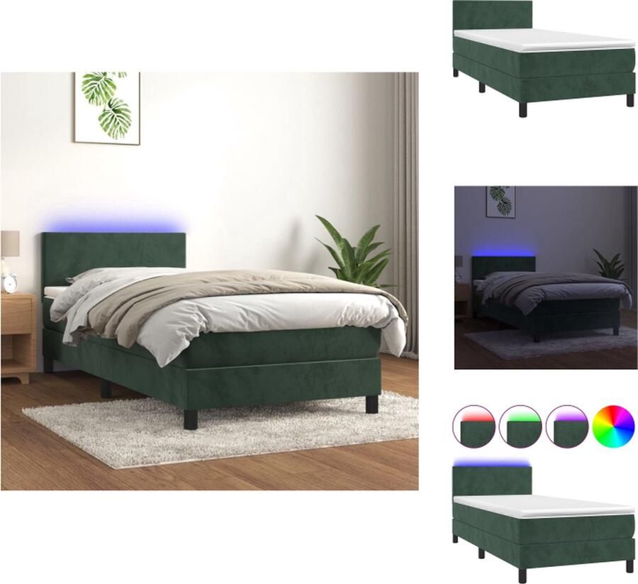 VidaXL Boxspring Bed donkergroen fluweel 203x80x78 88 cm verstelbaar hoofdbord kleurrijke LED-verlichting pocketvering matras huidvriendelijk topmatras Bed - Foto 2