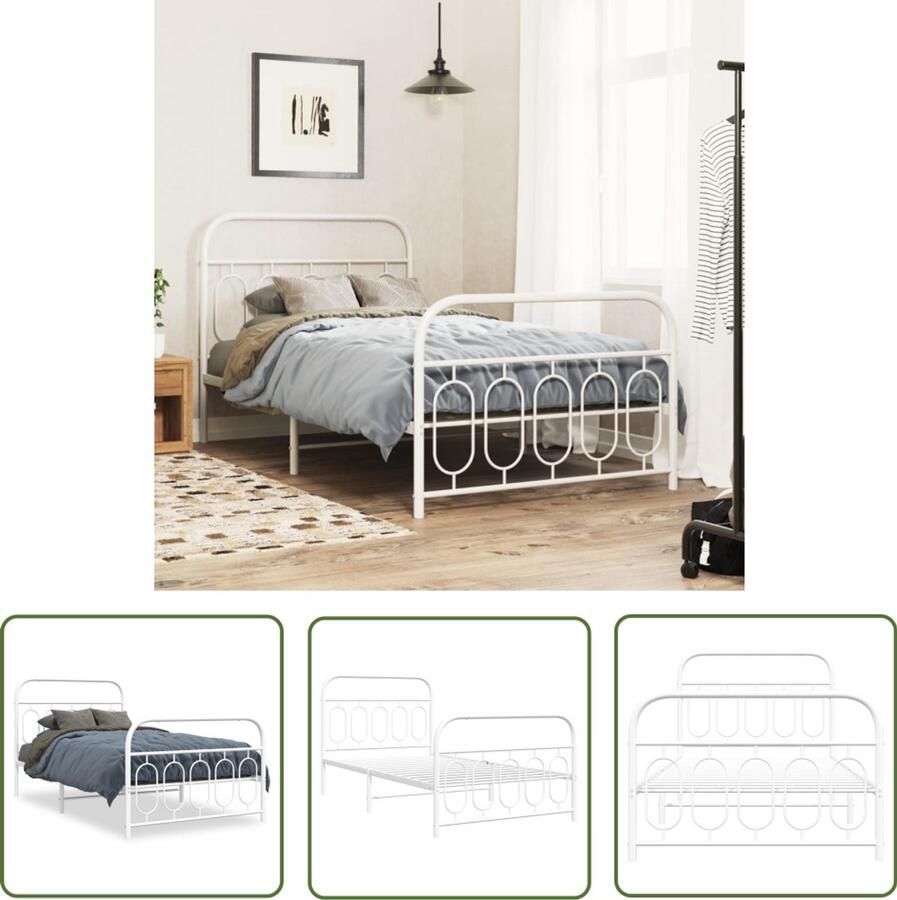 VidaXL Bedframe met hoofd- en voeteneinde metaal wit 100x190 cm Metalen Bed Frame Bed Frame 100x190 Enkel Bed Wit Bed Frame Modern Bed Frame