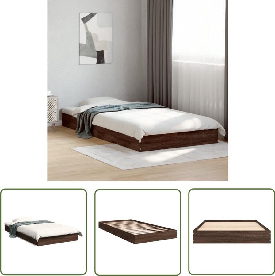 VidaXL Bed Frame 100x200 Bruin Houten Bed Bedframe zonder matras bewerkt hout bruin eikenkleur 100x200 cm Tweepersoons Bed Modern Bed Minimalistisch Bed