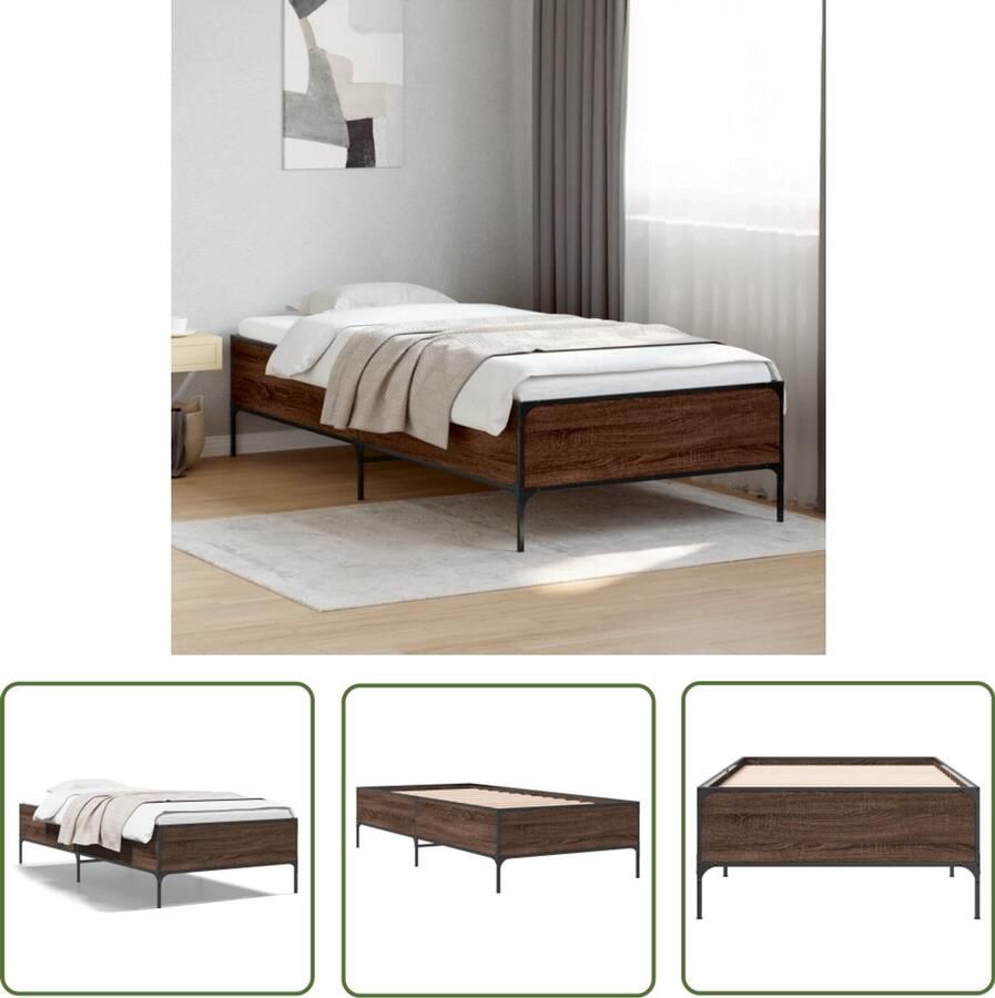 VidaXL Bed Frame 100x200 Bruin Houten Bed Frame Bedframe bewerkt hout en metaal bruin eikenkleurig 100x200 cm Tweepersoons Bed Frame Design Bed Frame Modern Bed Frame