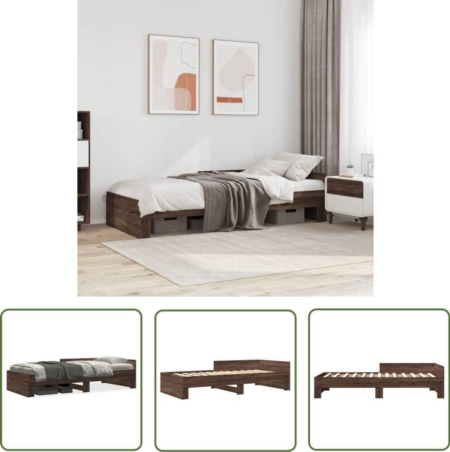 VidaXL Bed Frame 100x200 Bruin Houten Bed Frame Bedframe zonder matras bewerkt hout bruin eikenkleur 100x200 cm Tweepersoons Bed Frame Slaap Kamer Decoratie Modern Bed Frame