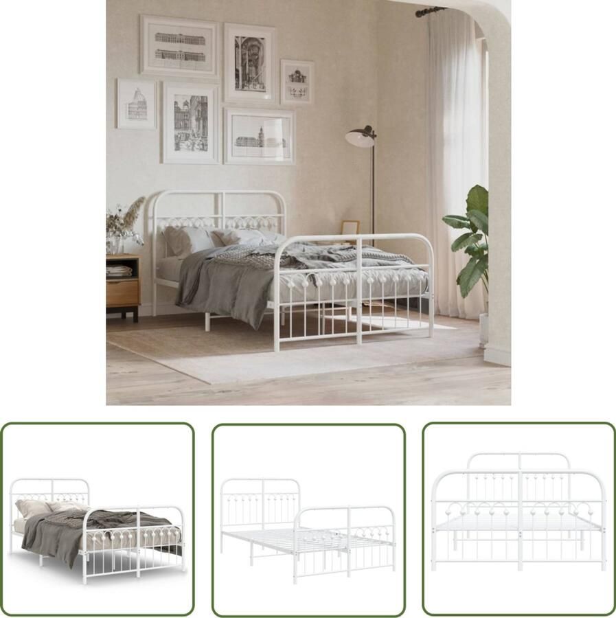 VidaXL Bed Frame 120x190 Metalen Bed Frame Bedframe met hoofd- en voeteneinde metaal wit 120 x 190 cm Staal Bed Frame Wit Bed Frame Bed Frame Met Hoofdeinde
