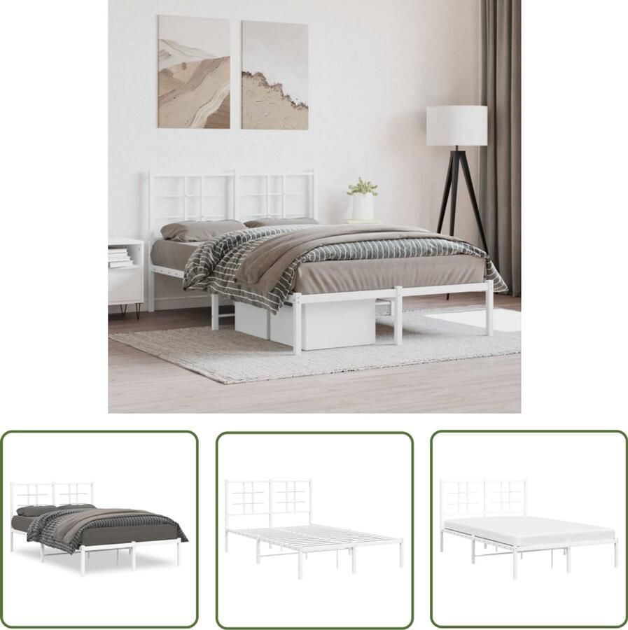VidaXL Bed Frame 120x190 Staal Bed Frame Bedframe met hoofdbord metaal wit 120x190 cm Wit Bed Frame Tweepersoons Bed Frame Bed Frame Met Hoofdbord