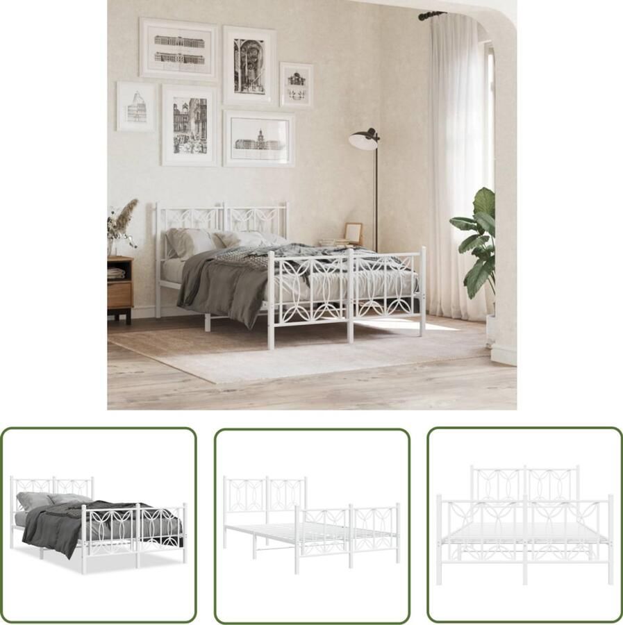 VidaXL Bedframe met hoofd- en voeteneinde metaal wit 120x200 cm Metalen Bed Frame Bed Frame 120x200 Witte Bed Frame Staal Bed Frame Boxspring Onderstel