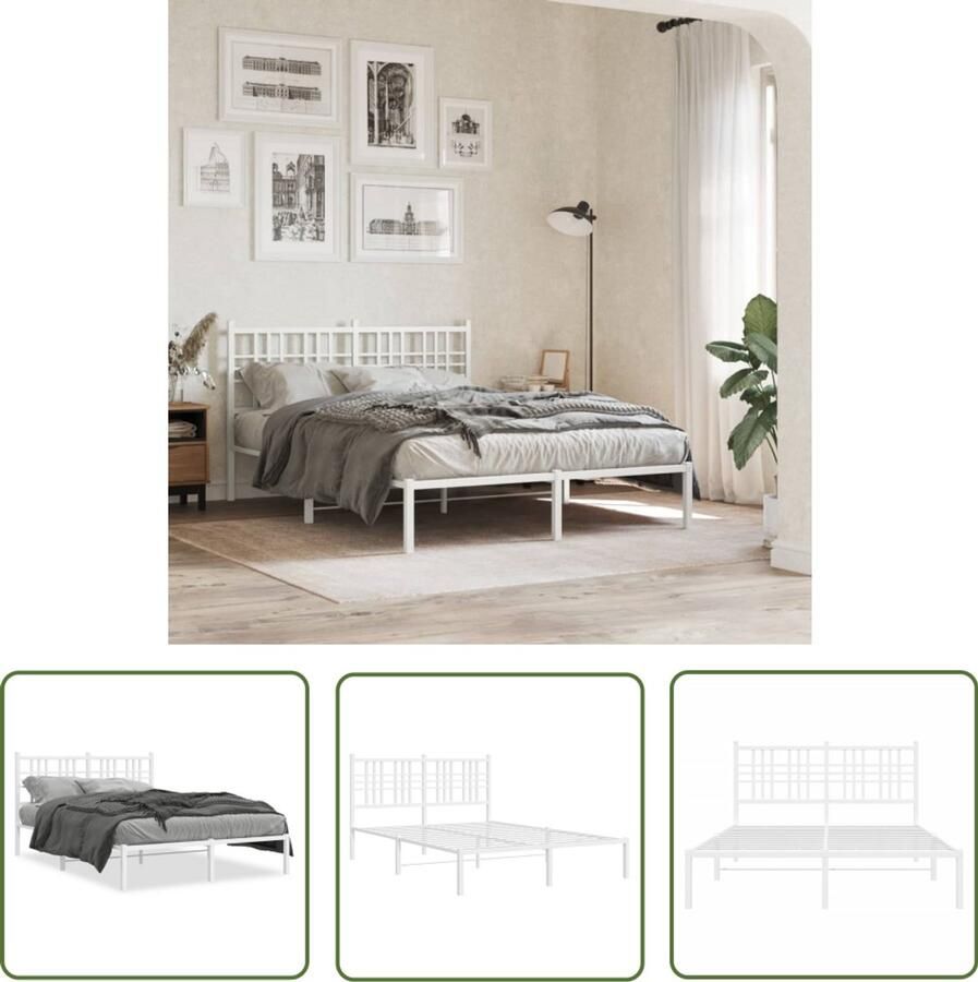 VidaXL Bed Frame 120x200 Metalen Bed Frame Bedframe met hoofdbord metaal wit 120x200 cm Hoofdbord Bed Staal Bed Frame Witte Bed Frame