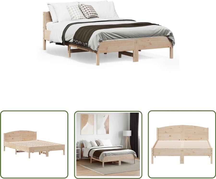 VidaXL Bed Frame 135x190 Massief Grenenhout Bed Frame Bedframe zonder matras massief grenenhout 135x190 cm Houten Bed Frame Bed Frame Bruin Tweepersoons Bed Frame