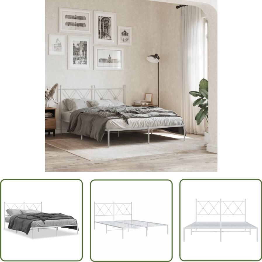 VidaXL Bed Frame 140x190 Metalen Bed Frame Bedframe met hoofdbord metaal wit 140x190 cm Hoofdbord Bed Staal Bed Frame Witte Bed Frame
