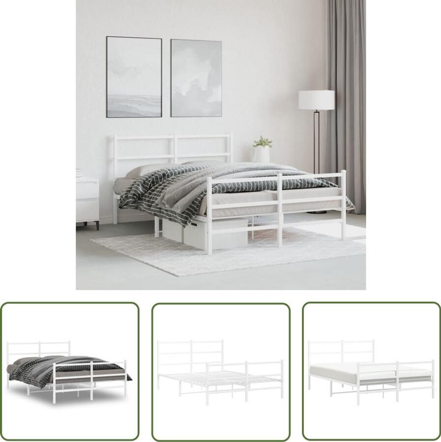 VidaXL Bed Frame 140x200 Metalen Bed Frame Bedframe met hoofd- en voeteneinde metaal wit 140x200 cm Staal Bed Frame Wit Bed Frame Slaap Kamer Decoratie
