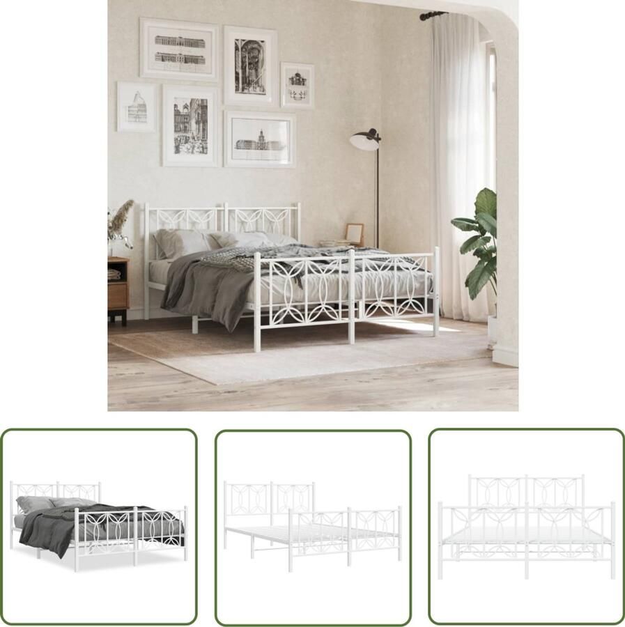 VidaXL Bed Frame 140x200 Metalen Bed Frame Bedframe met hoofd- en voeteneinde metaal wit 140x200 cm Wit Bed Frame Slaapkamerstijlen Modern Bed Frame