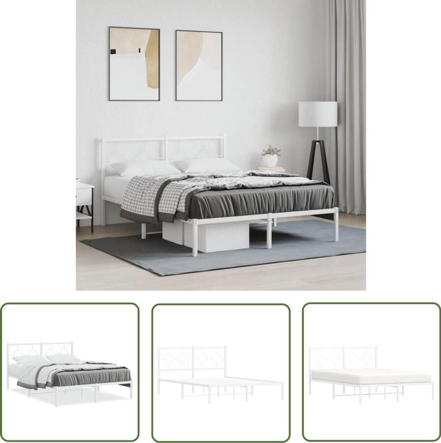 VidaXL Bedframe met hoofdbord metaal wit 140x200 cm Metalen Bed Frame Bed Frame 140x200 Hoofdbord Bed Witte Bed Frame Staal Bed Frame