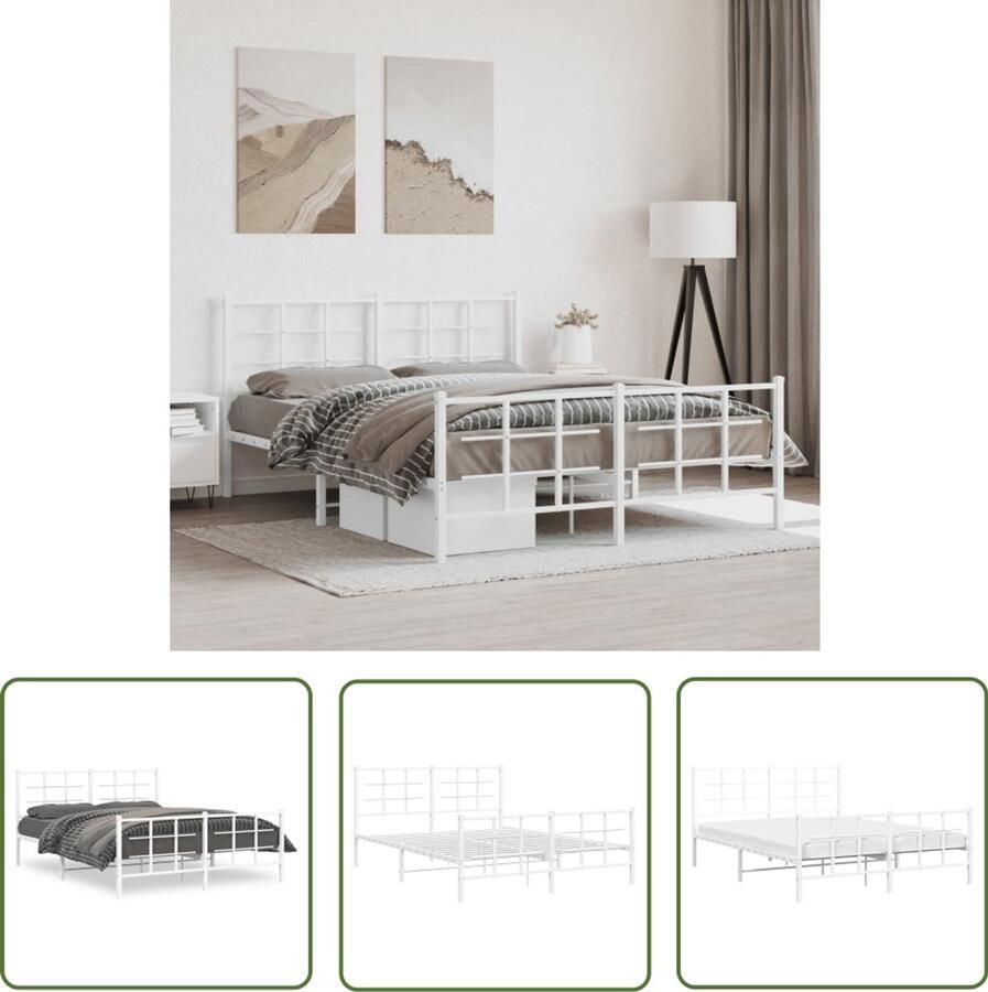 VidaXL Bed Frame 150x200 Metalen Bed Frame Bedframe met hoofd- en voeteneinde metaal wit 150x200 cm Wit Bed Frame Staal Bed Frame Tweepersoons Bed Frame