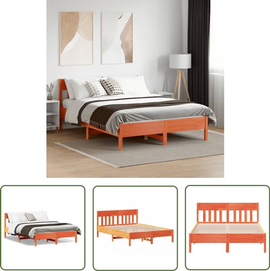 VidaXL Bed Frame 160x200 Massief Grenenhout Bed Frame Bedframe zonder matras massief grenenhout wasbruin 160x200 cm Bruine Bed Frame Landelijk Bed Frame Vintage Bed Frame