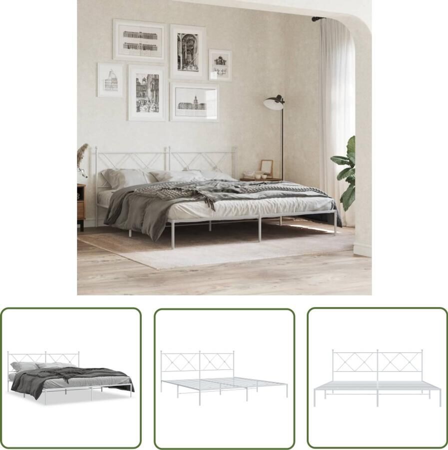 VidaXL Bedframe met hoofdbord metaal wit 180x200 cm Staal Bed Frame Bed Frame 180x200 Wit Bed Frame Hoofdbord Bed Boxspring Frame