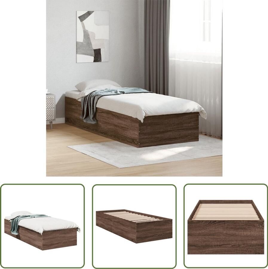 VidaXL Bedframe zonder matras bewerkt hout bruin eikenkleur 75x190 cm Bruin Houten Bed Frame Bed Frame 75x190 Modern Bed Frame Bed Frame Eiken Kleur Stevig Bed Frame