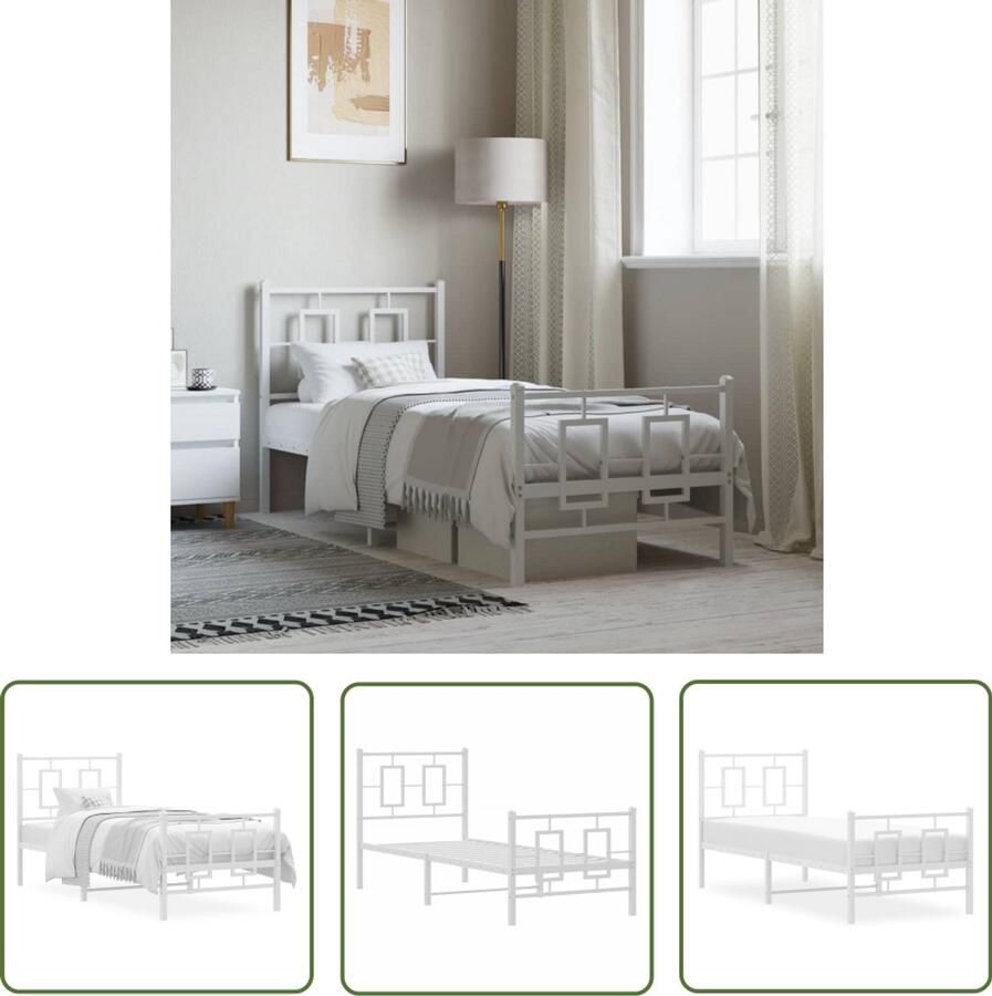 VidaXL Bed Frame 80x200 Metalen Bed Frame Bedframe met hoofd- en voeteneinde metaal wit 80x200 cm Staal Bed Frame Witte Bed Frame Bed Frame Met Hoofdeinde