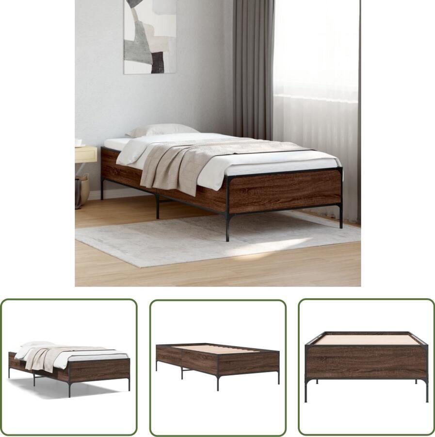 VidaXL Bed Frame 90x190 Bruin Houten Bed Frame Bedframe bewerkt hout en metaal bruin eikenkleurig 90x190 cm Bed Frame Eiken Kleur Tweepersoons Bed Frame Hoofdbord Bed Frame