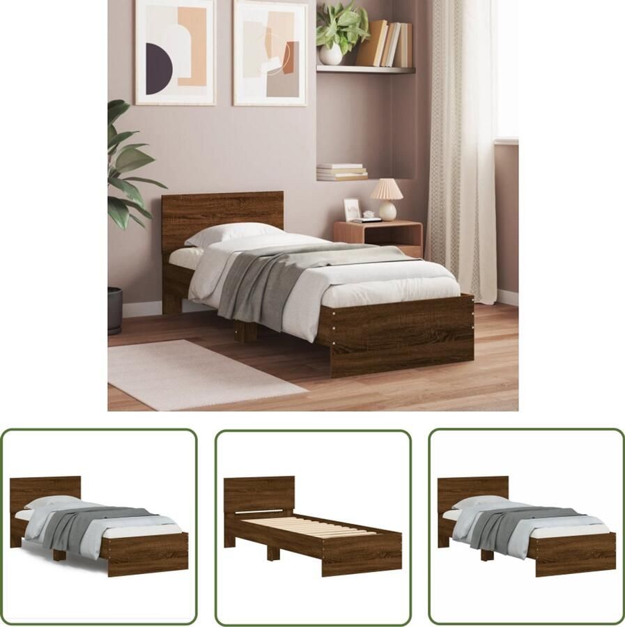 VidaXL Bed Frame 90x190 Bruin Houten Bed Frame Bedframe met hoofdbord zonder matras bruin eikenkleur 90x190 cm Enkel Bed Tweepersoons Bed Frame Met Hoofdbord