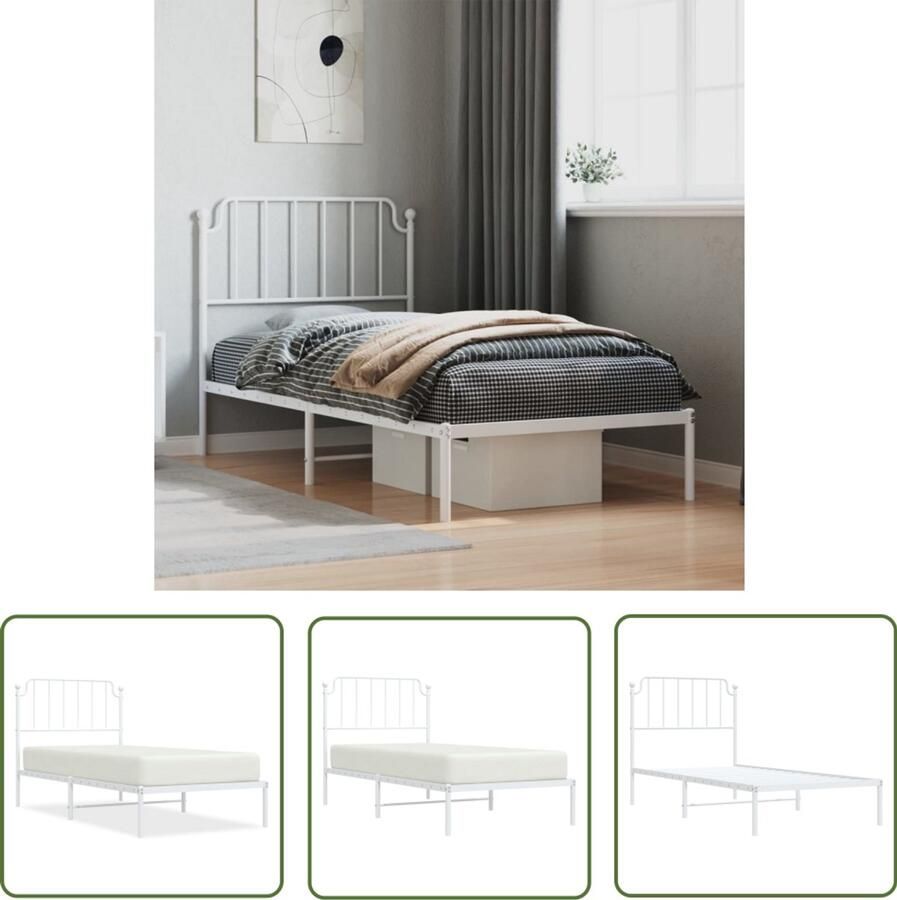 VidaXL Bed Frame 90x190 Staal Bed Frame Bedframe met hoofdbord metaal wit 90x190 cm Wit Bed Frame Hoofdbord Bed Frame Kopen