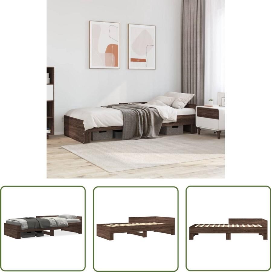 VidaXL Bedframe zonder matras bewerkt hout bruin eikenkleur 90x200 cm Bruin Houten Bed Frame Bed Frame 90x200 Tweepersoons Bed Frame Slaap Kamer Decoratie Design Bed Frame