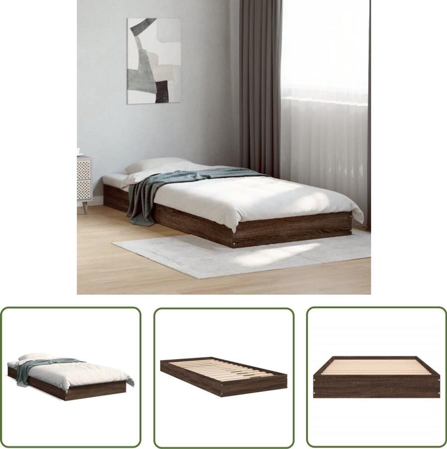 VidaXL Bed Frame 90x200 Bruin Houten Bed Frame Bedframe zonder matras bewerkt hout bruin eikenkleur 90x200 cm Bed Frame Eiken Kleur Modern Bed Frame Bed Frame Met Lattenbodem
