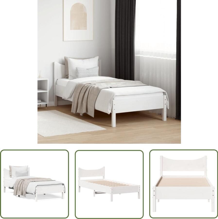 VidaXL Bed Frame 90x200 Houten Bed Frame Bedframe zonder matras massief grenenhout wit 90x200 cm Grenenhout Bed Witte Bed Modern Bed Frame