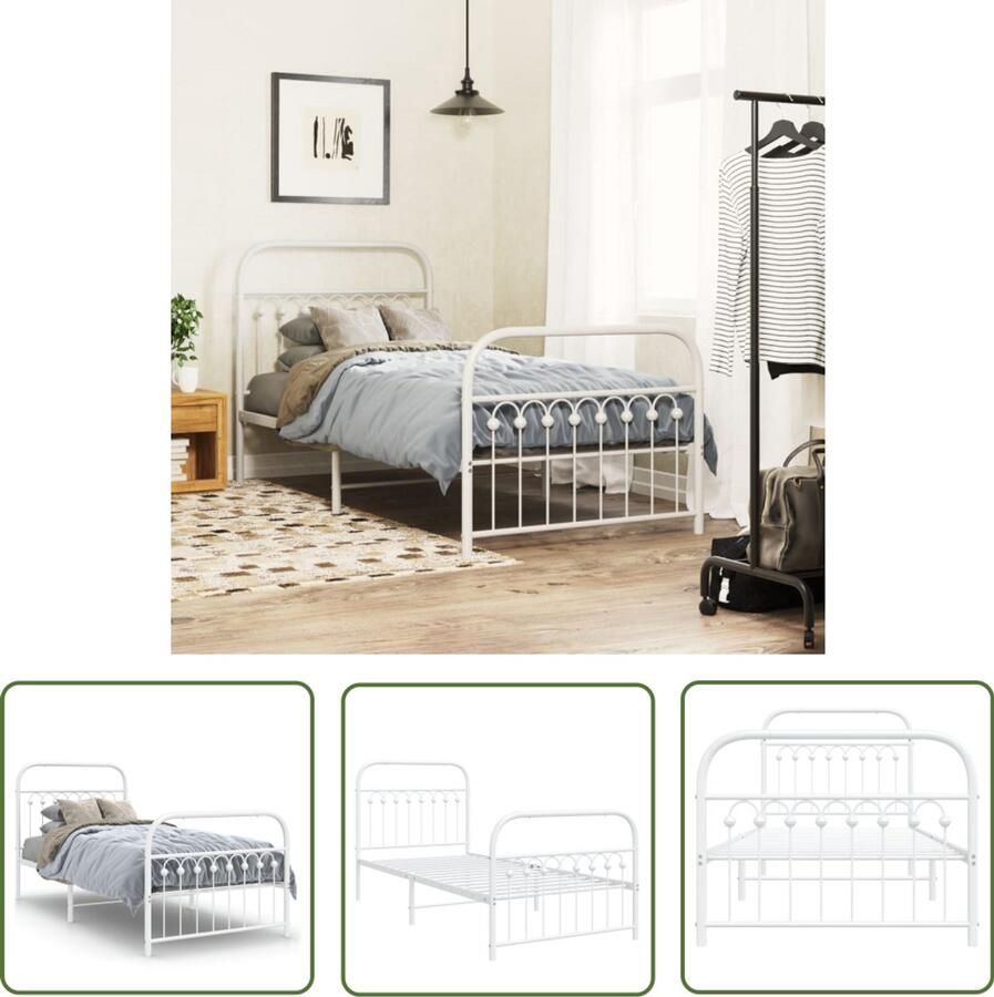 VidaXL Bedframe met hoofd- en voeteneinde metaal wit 90x200 cm Metalen Bed Frame Bed Frame 90x200 Staal Bed Frame Witte Bed Frame Boxspring Frame