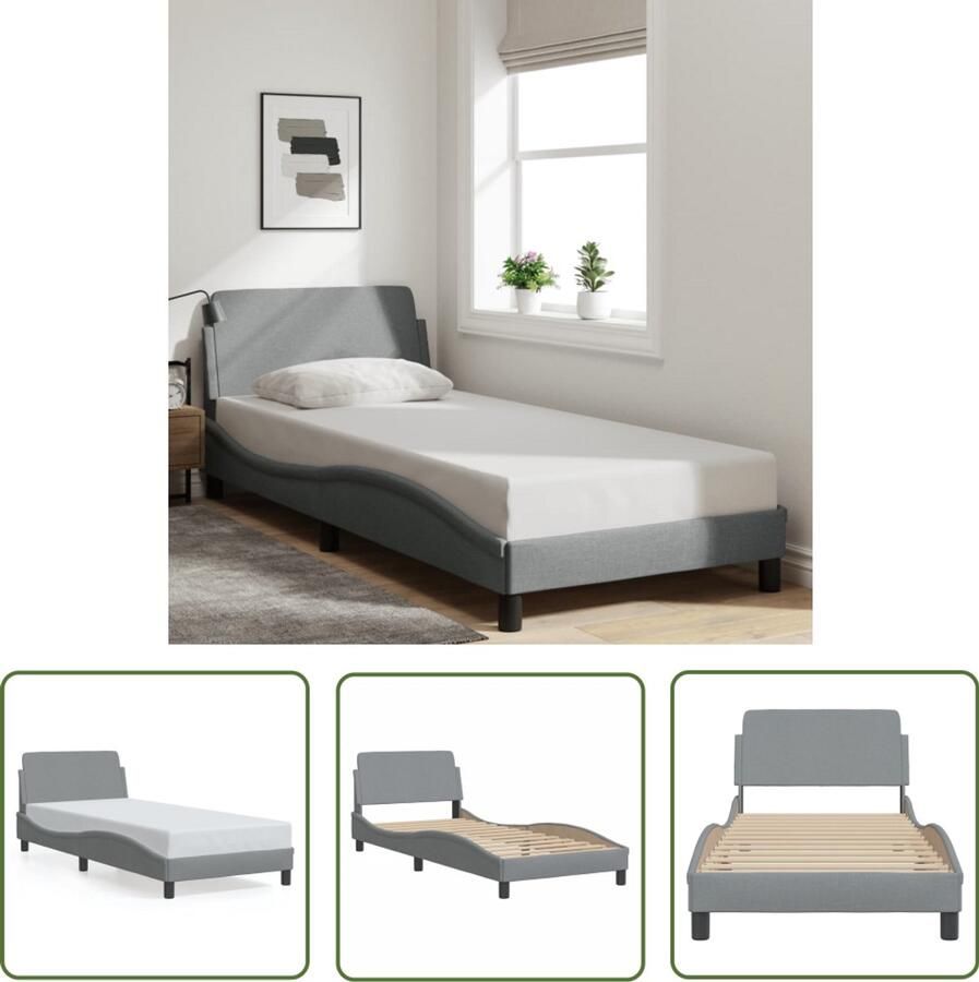 VidaXL Bed Frame Bedframe Dover 90x200 cm stof lichtgrijs Slaapkamerinrichting Modern Bed Minimalistisch Bed