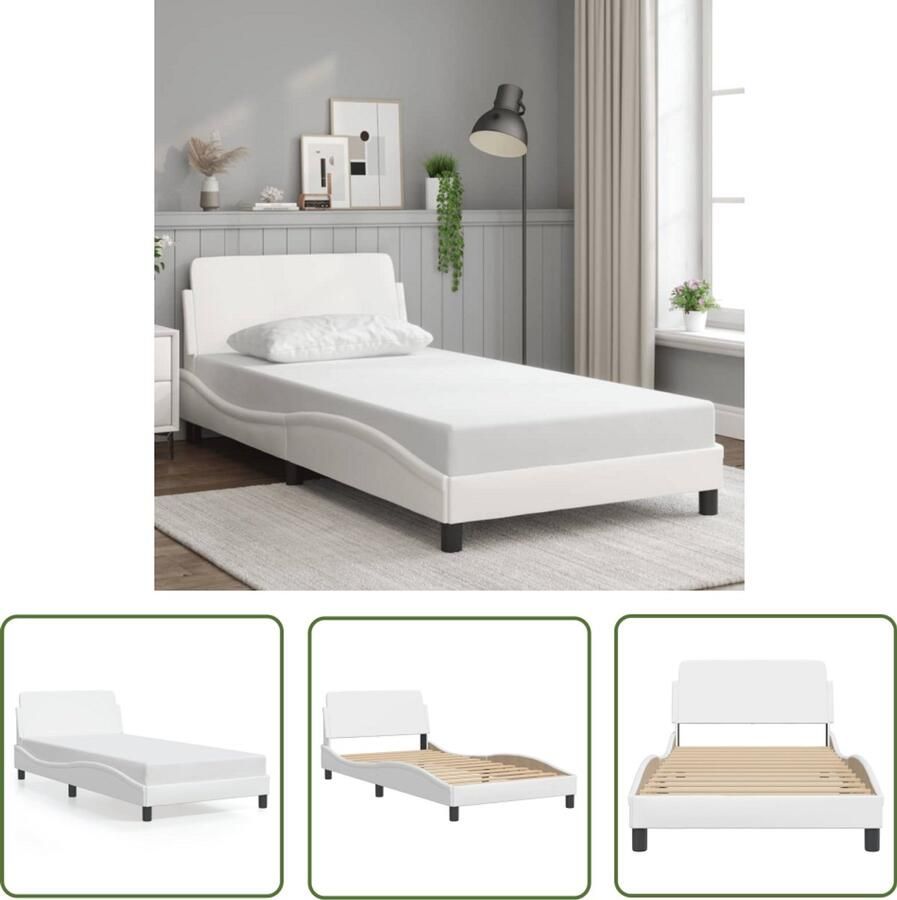 VidaXL Bedframe Dover kunstleer wit 100x200 cm Bed Frame Bed Hoofdbord Kunstleder Bed Wit Bed